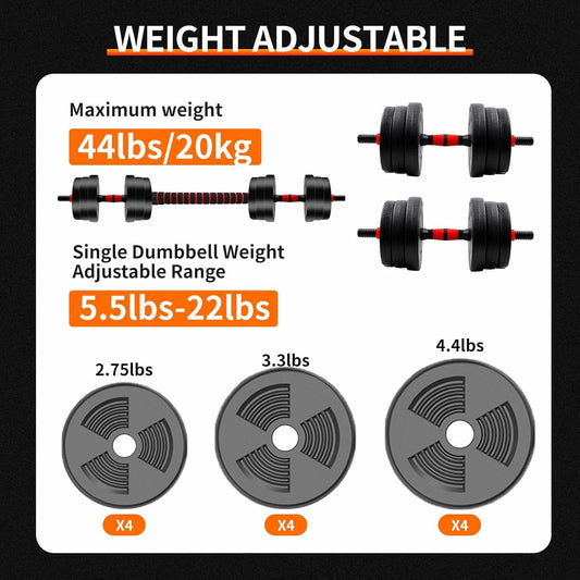 5–44 lbs Adjustable Dumbbell & Barbell Set – Home Gym Strength Training