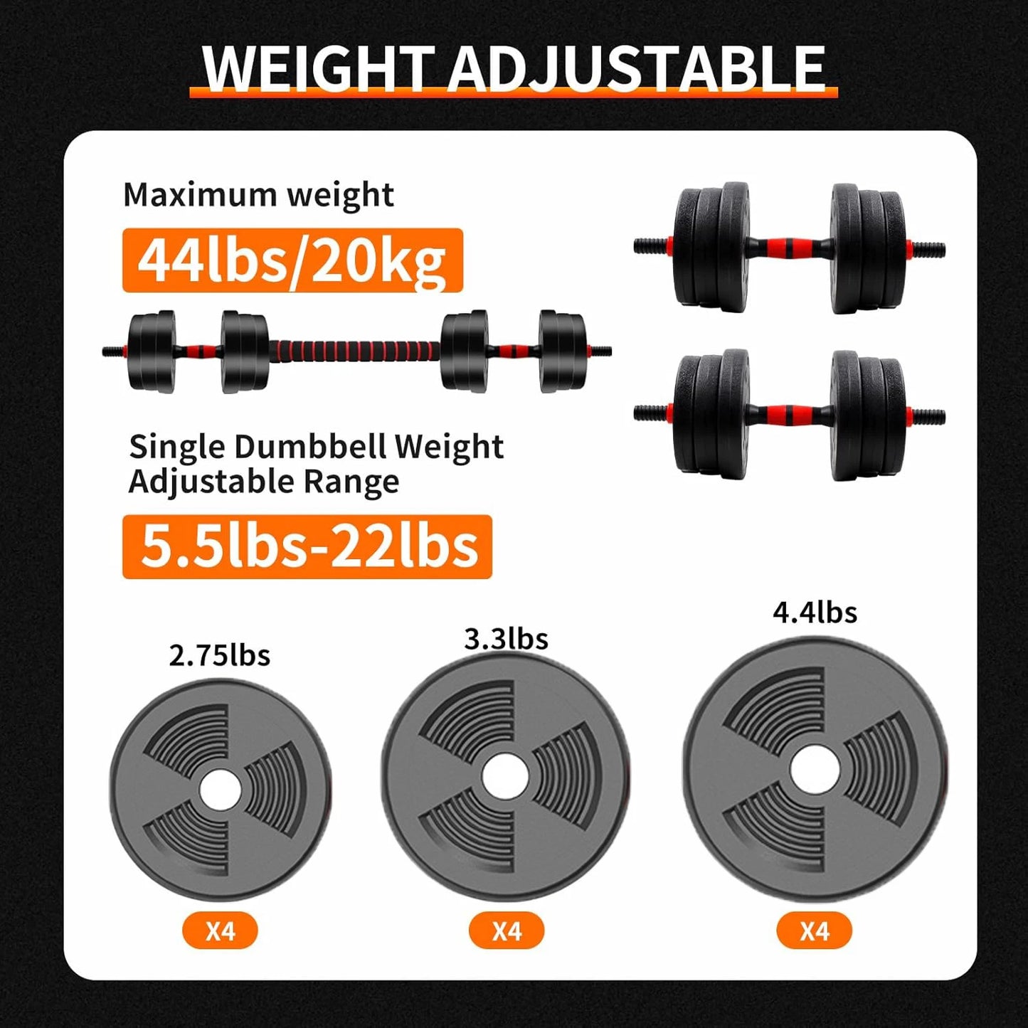 5–44 lbs Adjustable Dumbbell & Barbell Set – Home Gym Strength Training