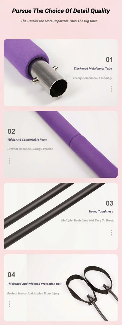 Portable Yoga & Pilates Bar with Resistance Bands for Full Body Workout | Home Gym Equipment