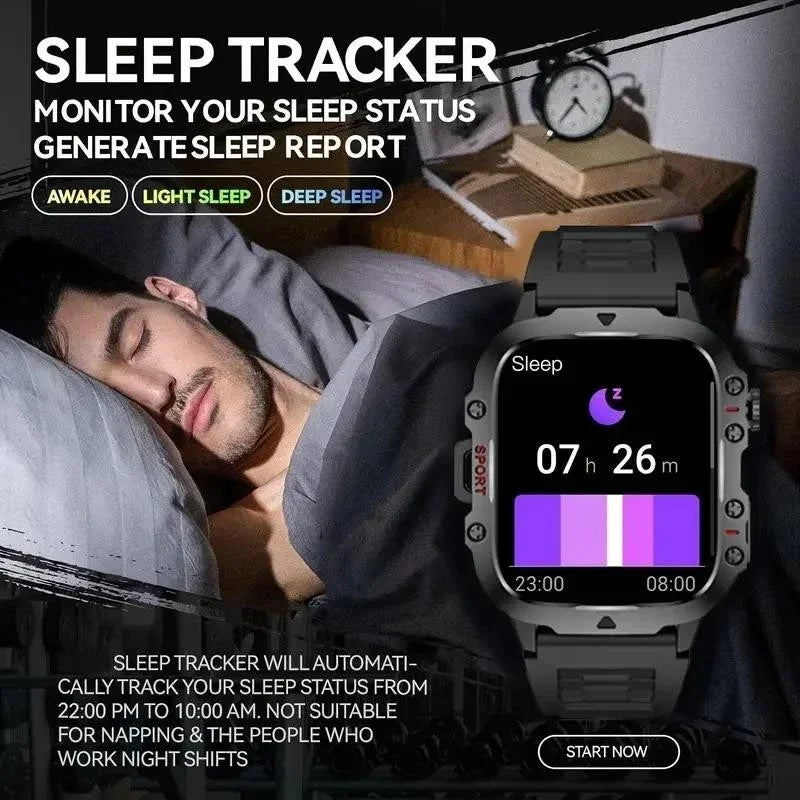 LAXASFIT 2025 Rugged Outdoor Smart Watch – 2.01″ HD Bluetooth Call & Fitness Tracker