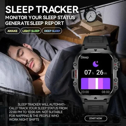 LAXASFIT 2025 Rugged Outdoor Smart Watch – 2.01″ HD Bluetooth Call & Fitness Tracker