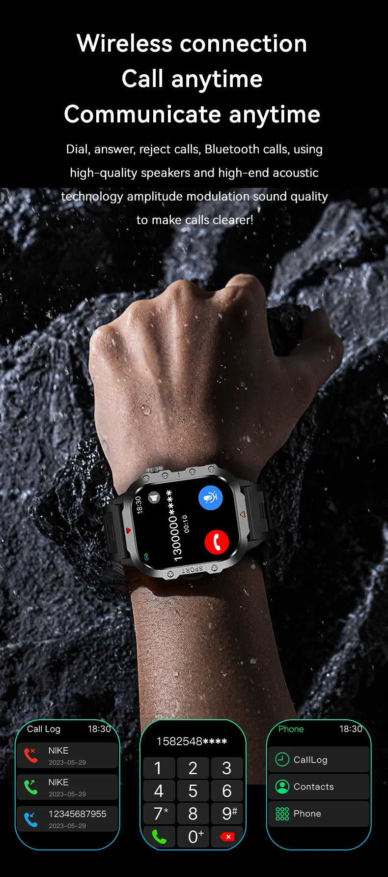 LAXASFIT 2025 Rugged Outdoor Smart Watch – 2.01″ HD Bluetooth Call & Fitness Tracker