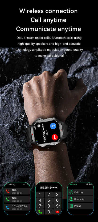 LAXASFIT 2025 Rugged Outdoor Smart Watch – 2.01″ HD Bluetooth Call & Fitness Tracker