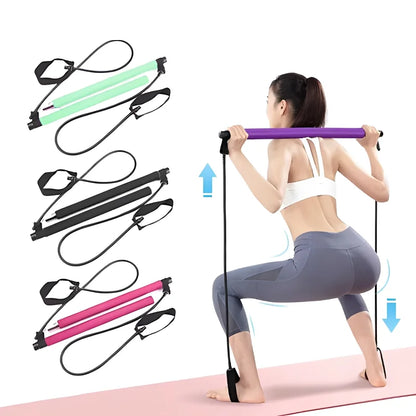Portable Yoga & Pilates Bar with Resistance Bands for Full Body Workout | Home Gym Equipment