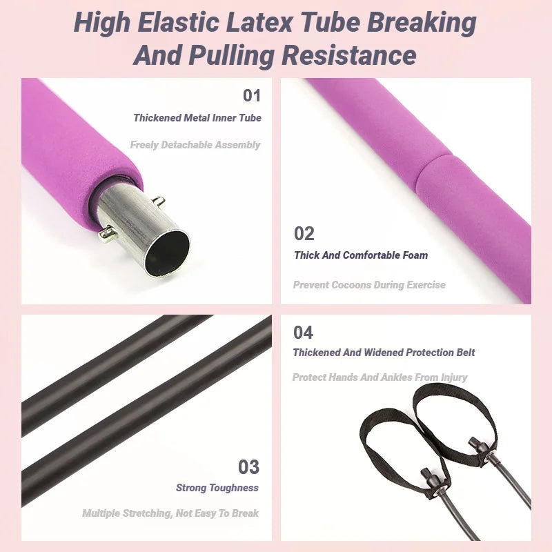 Portable Yoga & Pilates Bar with Resistance Bands for Full Body Workout | Home Gym Equipment