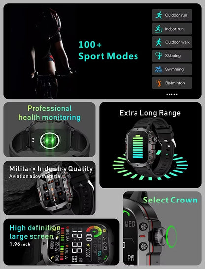LAXASFIT 2025 Rugged Outdoor Smart Watch – 2.01″ HD Bluetooth Call & Fitness Tracker