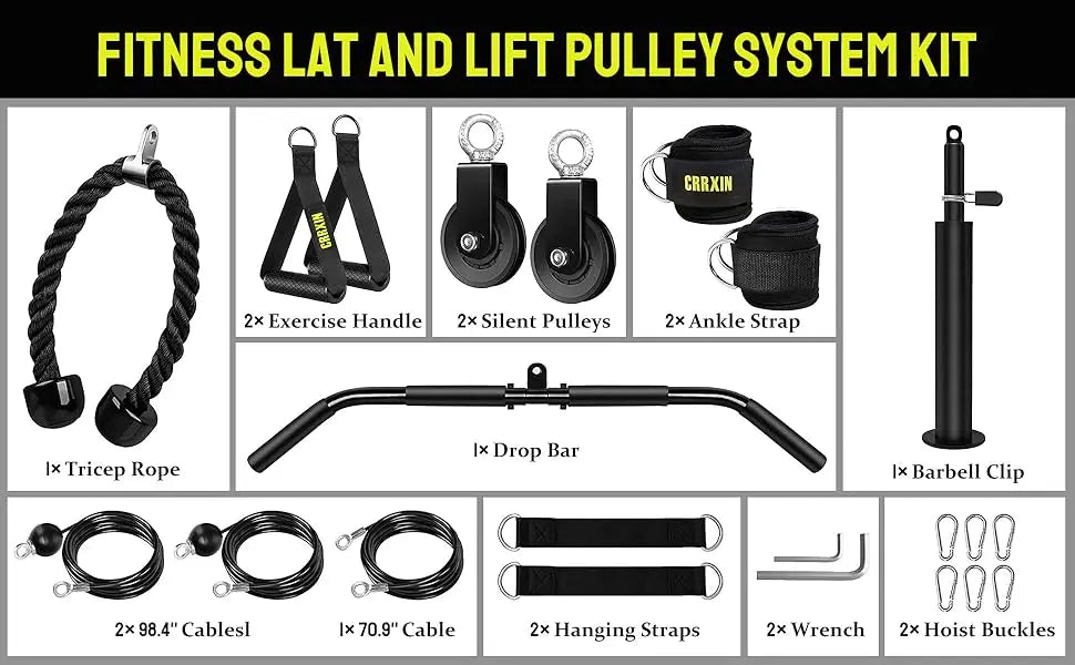 Home Gym LAT & Lift Pulley System – Cable Workout Attachments Best For Athlete