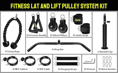 Home Gym LAT & Lift Pulley System – Cable Workout Attachments Best For Athlete