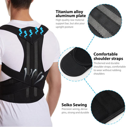 Back Brace Posture Corrector for Women and Men, Shoulder Straightener, Adjustable Full Back Support for Upper and Lower Back