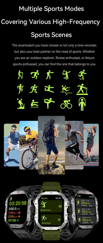 LAXASFIT 2025 Rugged Outdoor Smart Watch – 2.01″ HD Bluetooth Call & Fitness Tracker