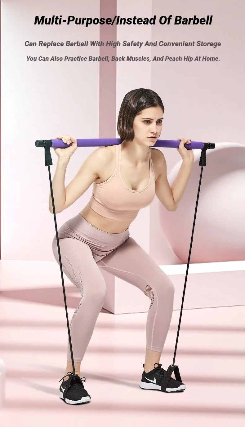 Portable Yoga & Pilates Bar with Resistance Bands for Full Body Workout | Home Gym Equipment