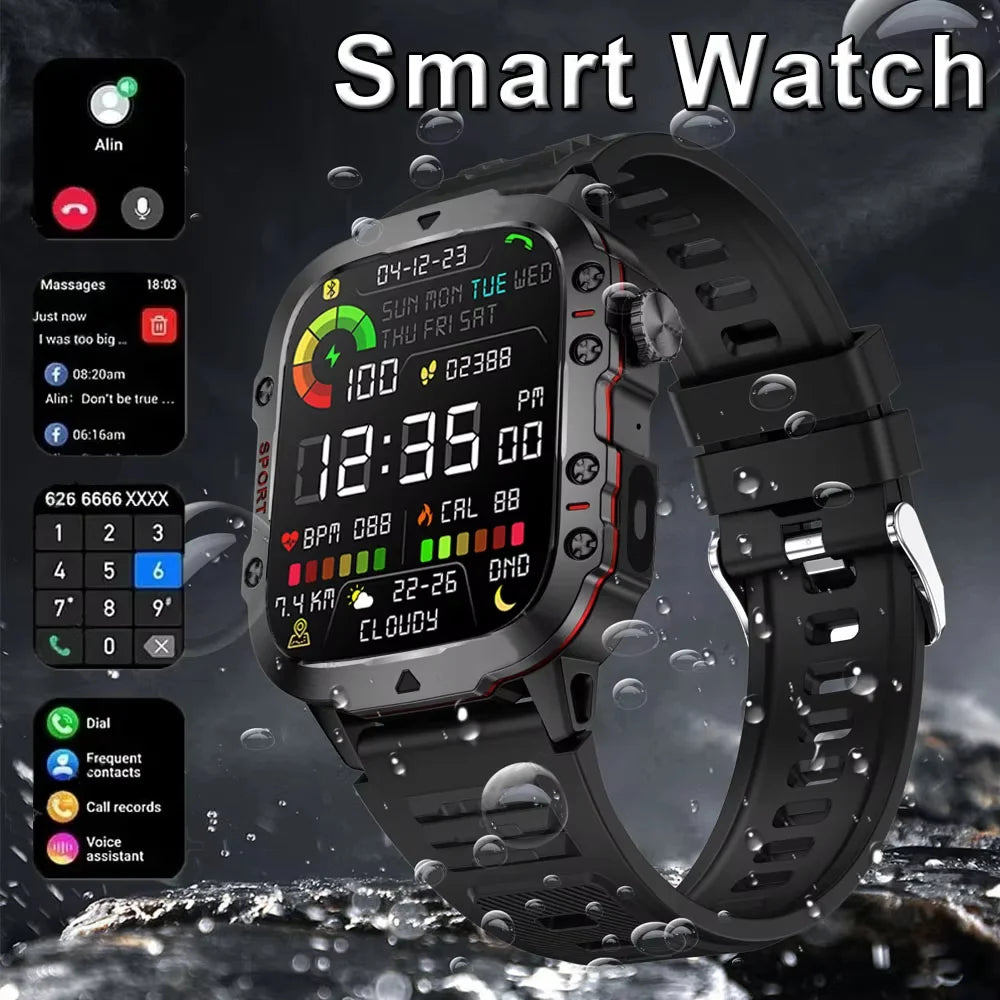 LAXASFIT 2025 Rugged Outdoor Smart Watch – 2.01″ HD Bluetooth Call & Fitness Tracker