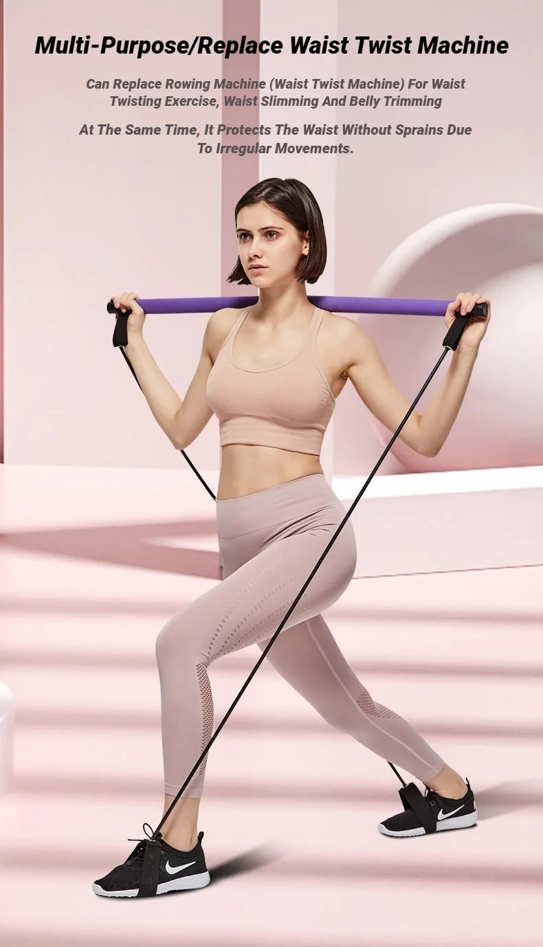 Portable Yoga & Pilates Bar with Resistance Bands for Full Body Workout | Home Gym Equipment