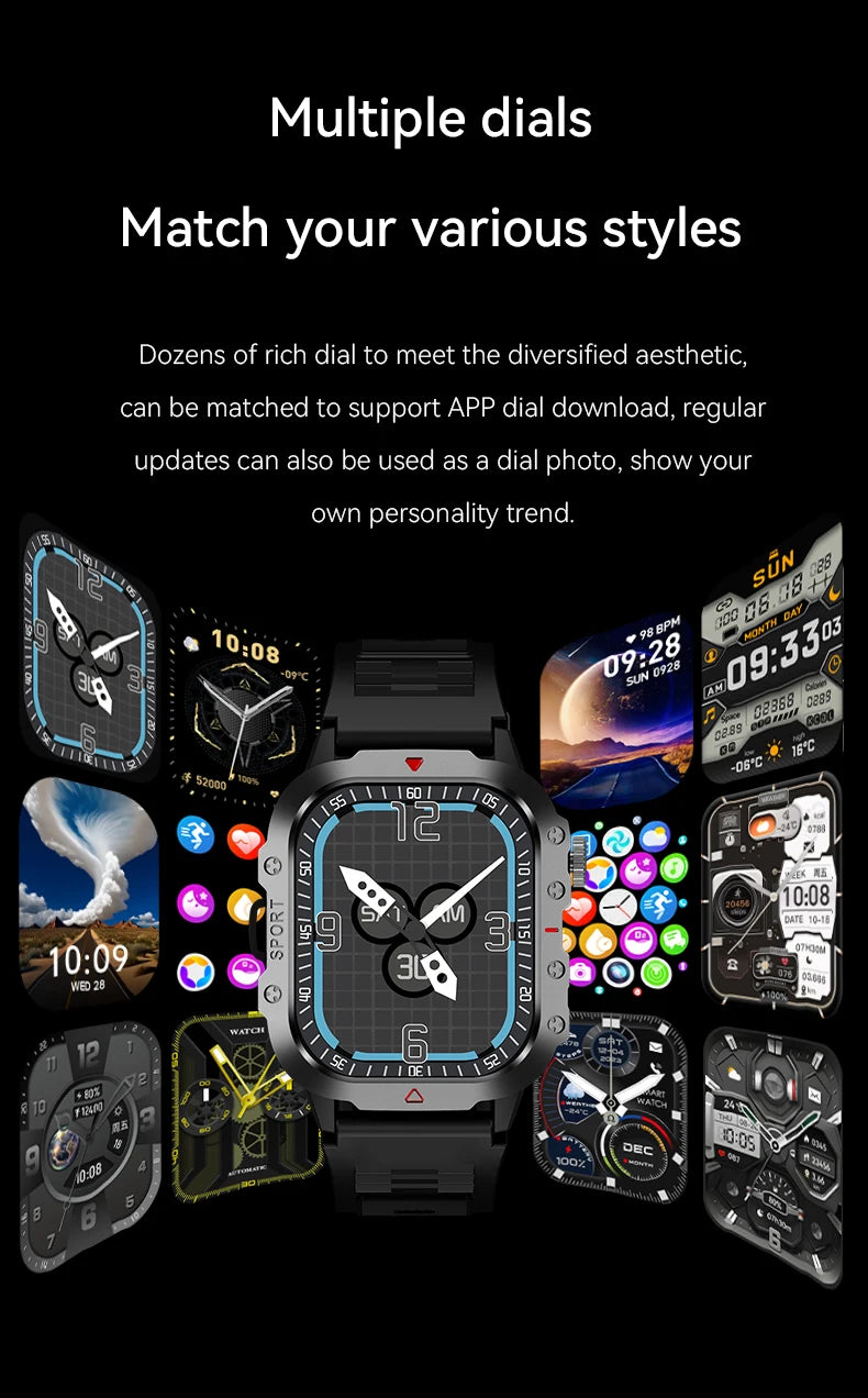 LAXASFIT 2025 Rugged Outdoor Smart Watch – 2.01″ HD Bluetooth Call & Fitness Tracker