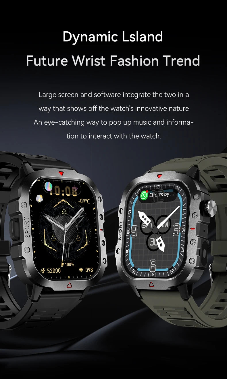 LAXASFIT 2025 Rugged Outdoor Smart Watch – 2.01″ HD Bluetooth Call & Fitness Tracker