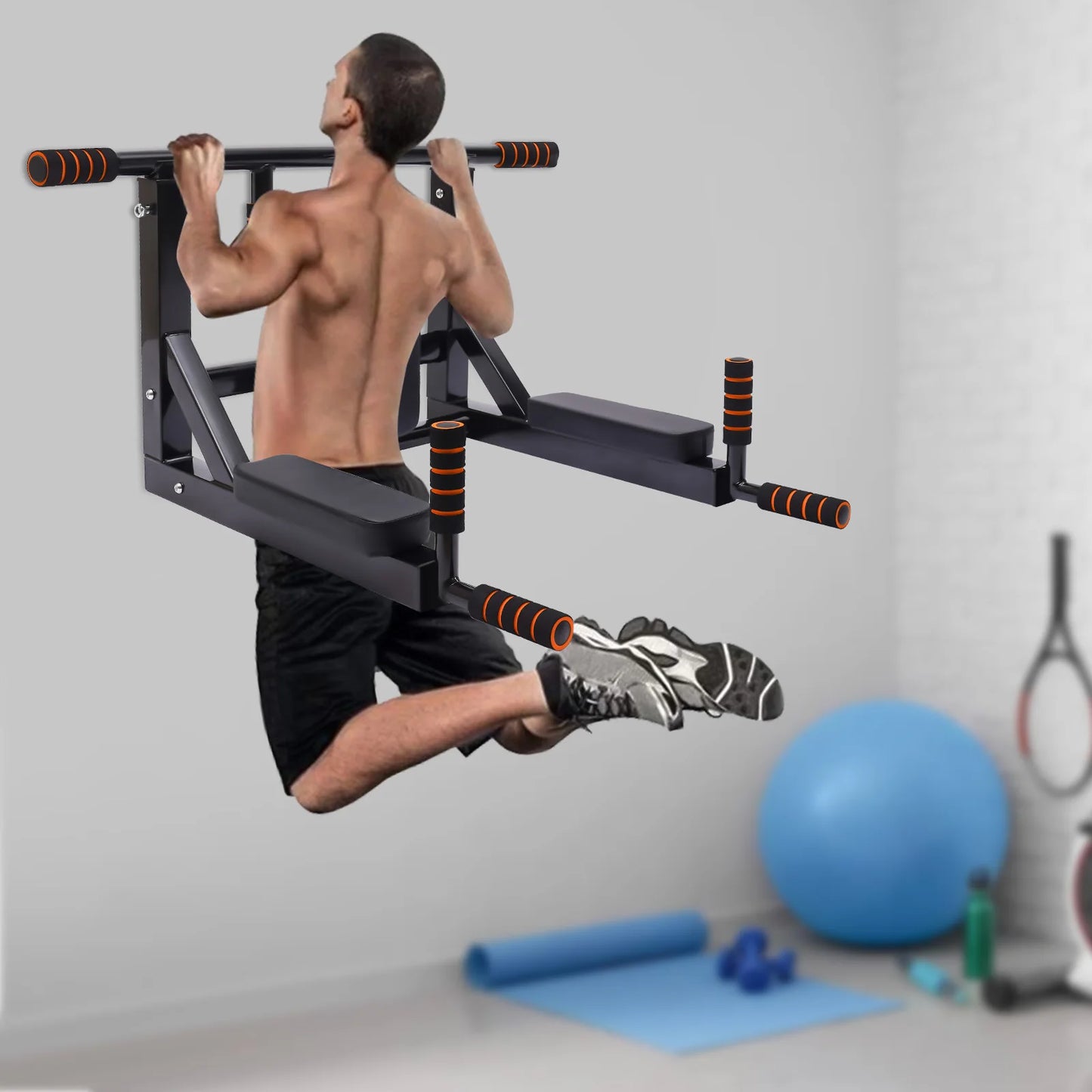 Wall Mounted Pull-Up Bar & Dip Station for Home Gym Training | Multifunctional Dip Station